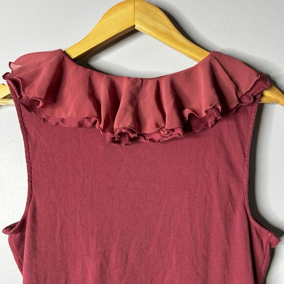 Vintage Lauren Ralph Lauren Y2K Women’s Babydoll Tank Large Maroon Chiffon 90s - Picture 4 of 6